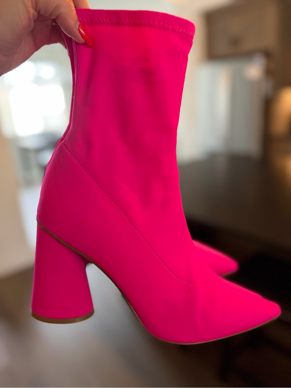 Steve Madden Neon Pink Stretch Sock Boot with Block Heel - Picture 2 of 4